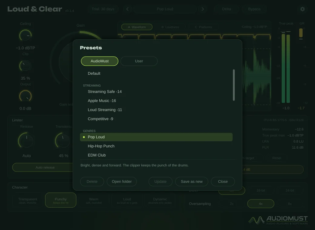 The Loud & Clear preset browser