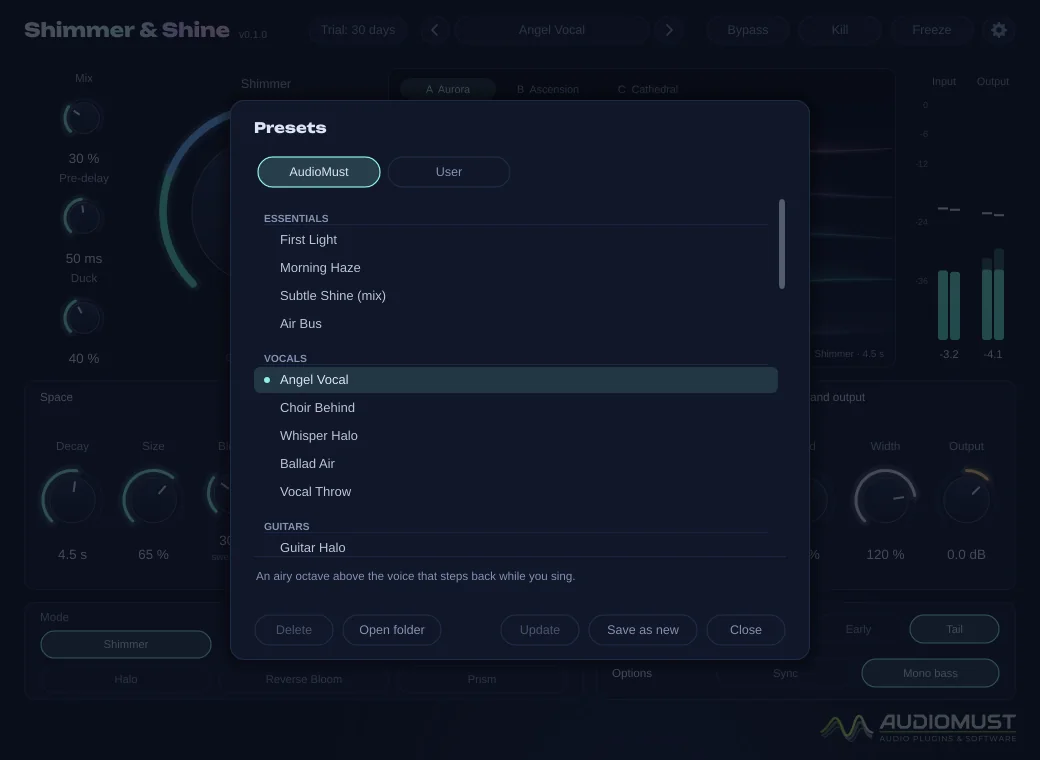 The Shimmer & Shine preset browser