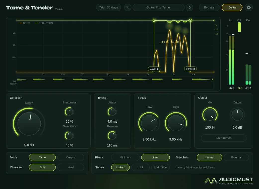 Tame & Tender with Delta on, showing only what is taken away