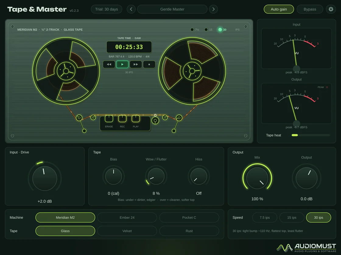 The Meridian M2 mastering machine at 30 ips