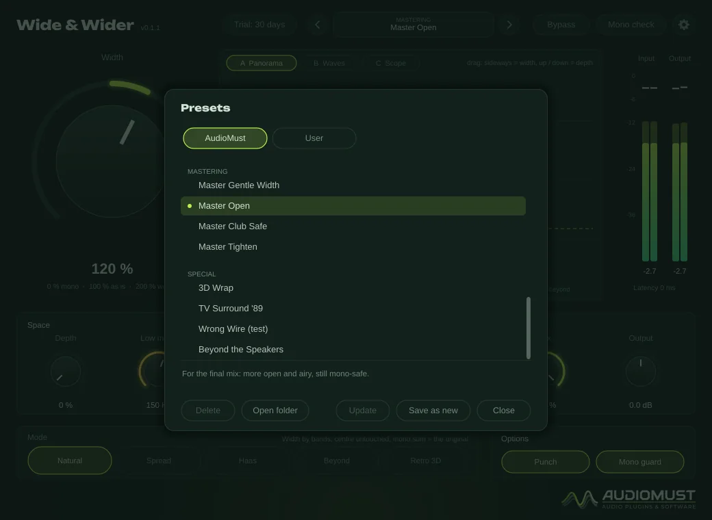 The Wide & Wider preset browser